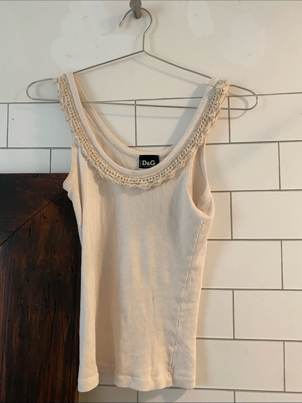 Dolce & Gabbana Cream Crochet-Trim Ribbed Tank